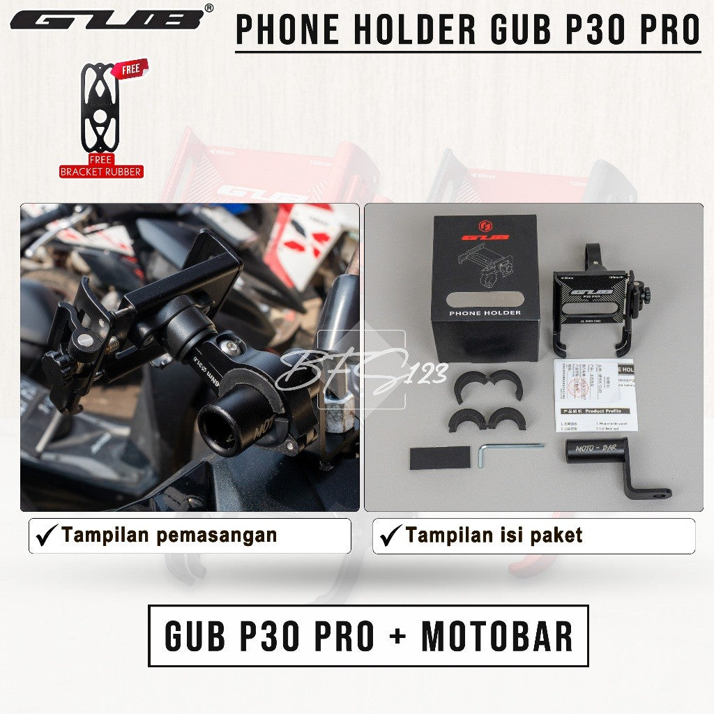 GUB P30 PRO NEW Quick Release Phone Holder HP Dudukan Ponsel Motor Sepeda Aluminium Aloy