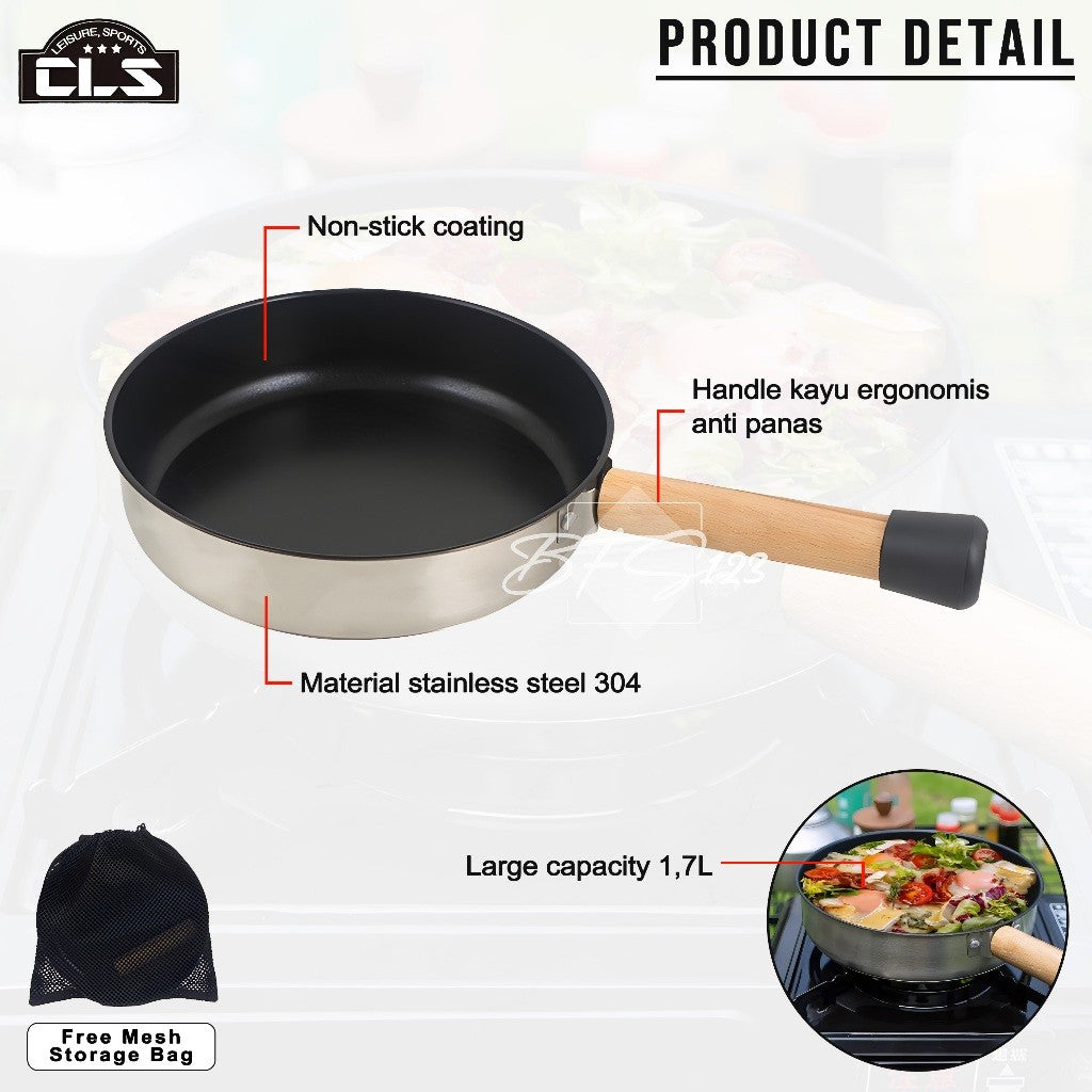 Pan Grill BBQ Portable 21 CM SUS304 Quick Release Handle Plus Storage Bag Anti Lengket
