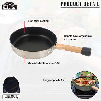 Pan Grill BBQ Portable 21 CM SUS304 Quick Release Handle Plus Storage Bag Anti Lengket