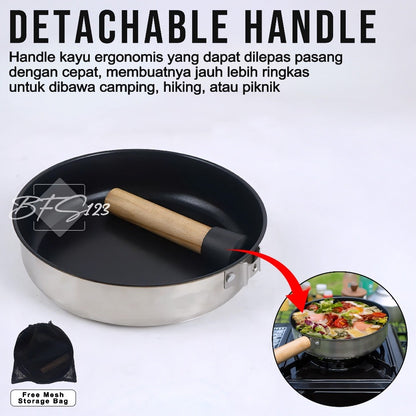 Pan Grill BBQ Portable 21 CM SUS304 Quick Release Handle Plus Storage Bag Anti Lengket