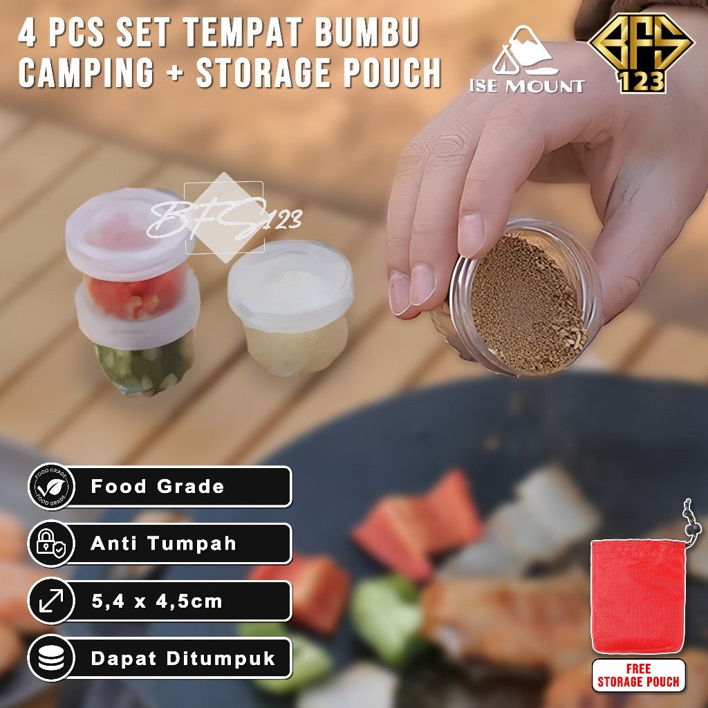 4 Pcs Set Tempat Bumbu Camping ISE MOUNT Seasoning Box Kotak Bumbu Campervan Plus Storage Pouch