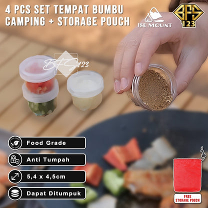 4 Pcs Set Tempat Bumbu Camping ISE MOUNT Seasoning Box Kotak Bumbu Campervan Plus Storage Pouch