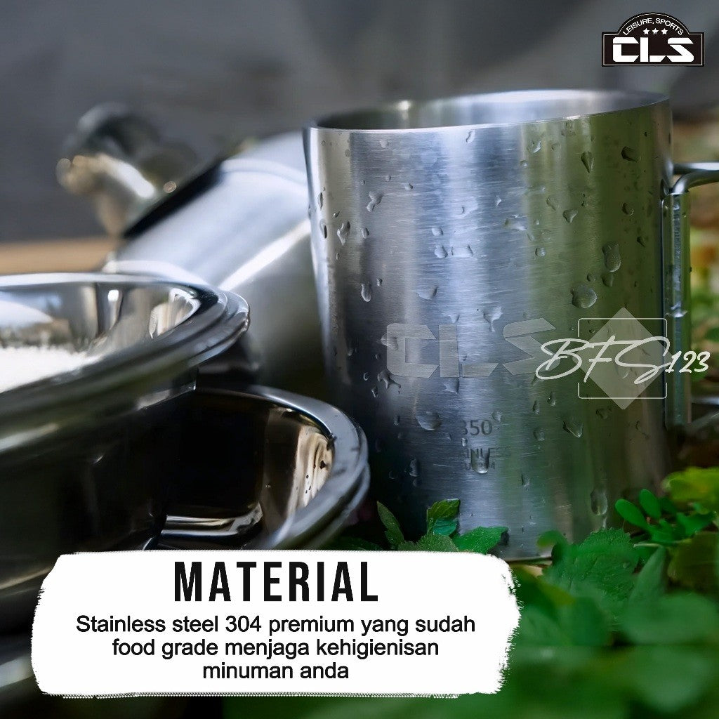 CLS Mug Gelas Camping 350 ml Outdoor Hanlde Lipat Mug Stainless Steel SUS304 Camping Outdoor