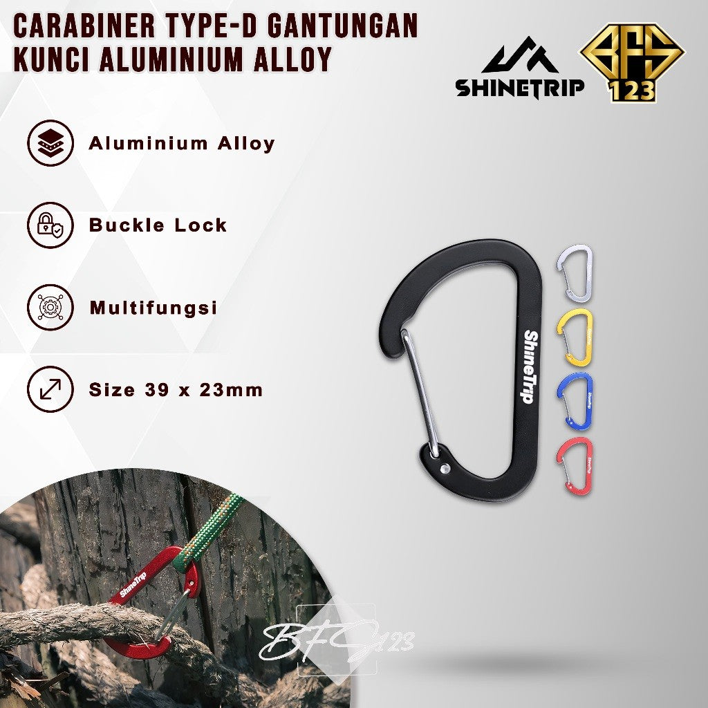 SHINETRIP Carabiner D-Type No 4 Aluminum Keychain Access Gantungan Kunci Camping Hiking Outdoor
