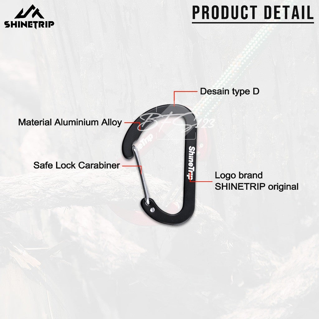 SHINETRIP Carabiner D-Type No 4 Aluminum Keychain Access Gantungan Kunci Camping Hiking Outdoor