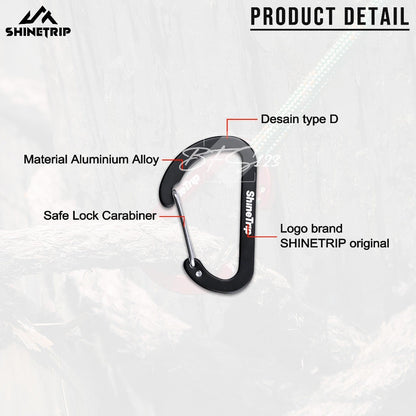 SHINETRIP Carabiner D-Type No 4 Aluminum Keychain Access Gantungan Kunci Camping Hiking Outdoor