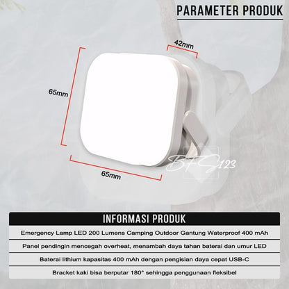 Emergency Lamp LED 200 Lumens Lampu Tenda Camping Outdoor Gantung Waterproof 400 mAh 3 Mode USB Type-C
