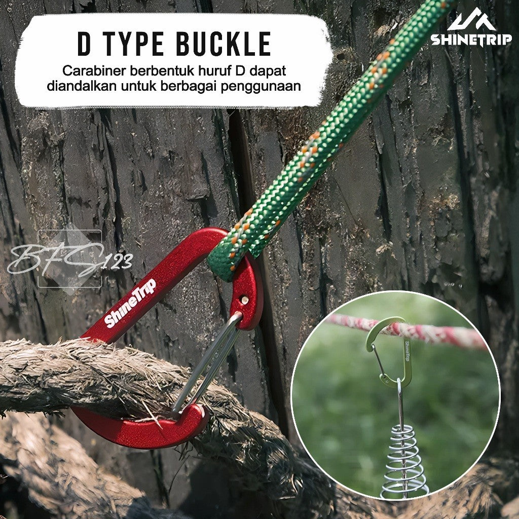 SHINETRIP Carabiner D-Type No 4 Aluminum Keychain Access Gantungan Kunci Camping Hiking Outdoor