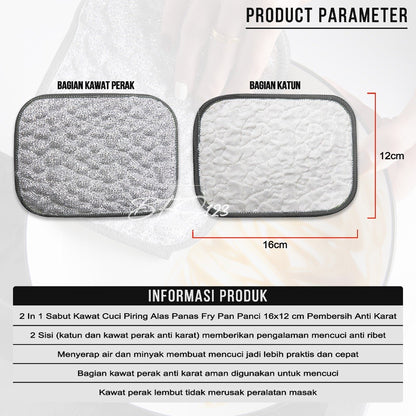 2 In 1 Sabut Kawat Cuci Piring Alas Panas Fry Pan Panci 16x12 cm Pembersih Peralatan Dapur Anti Karat