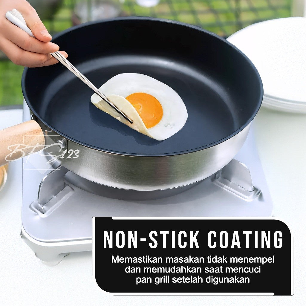 Pan Grill BBQ Portable 21 CM SUS304 Quick Release Handle Plus Storage Bag Anti Lengket