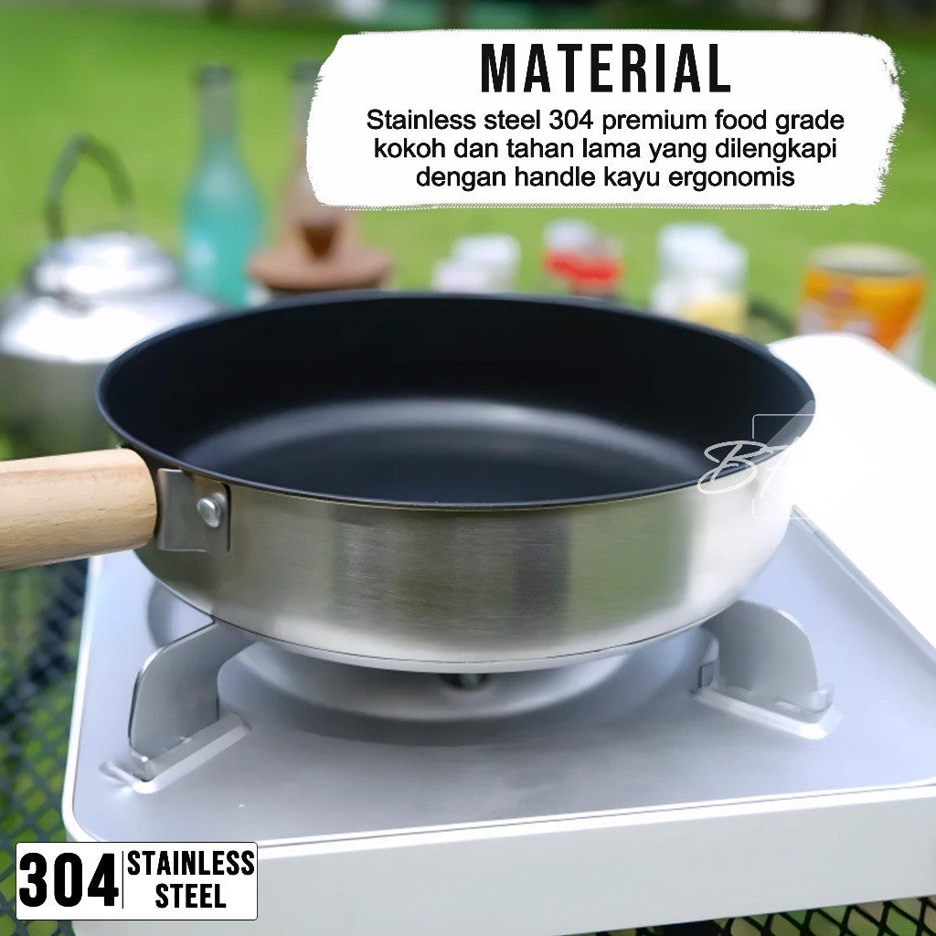 Pan Grill BBQ Portable 21 CM SUS304 Quick Release Handle Plus Storage Bag Anti Lengket