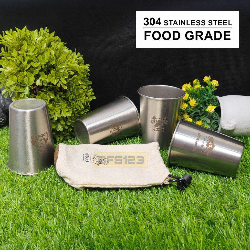 Paket Gelas Camping Plus Storage Pouch Stainless 304 isi 4 Pcs 350 Ml