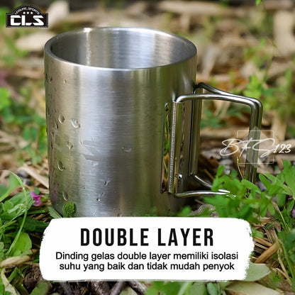 CLS Mug Gelas Camping 350 ml Outdoor Hanlde Lipat Mug Stainless Steel SUS304 Camping Outdoor