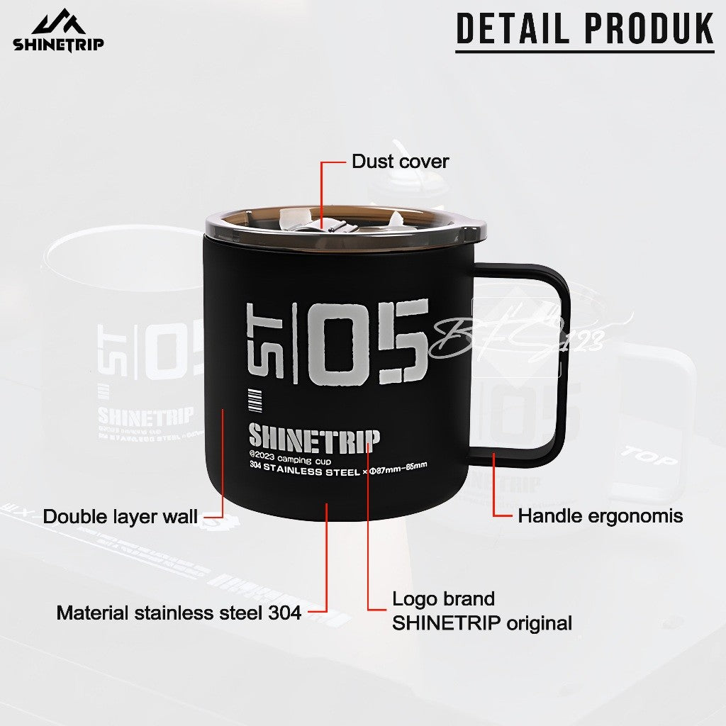 SHINETRIP Mug Gelas Camping Tactical Cup Stainless Steel 350 ml 05 Series Gelas Oudoor Plus Tutup