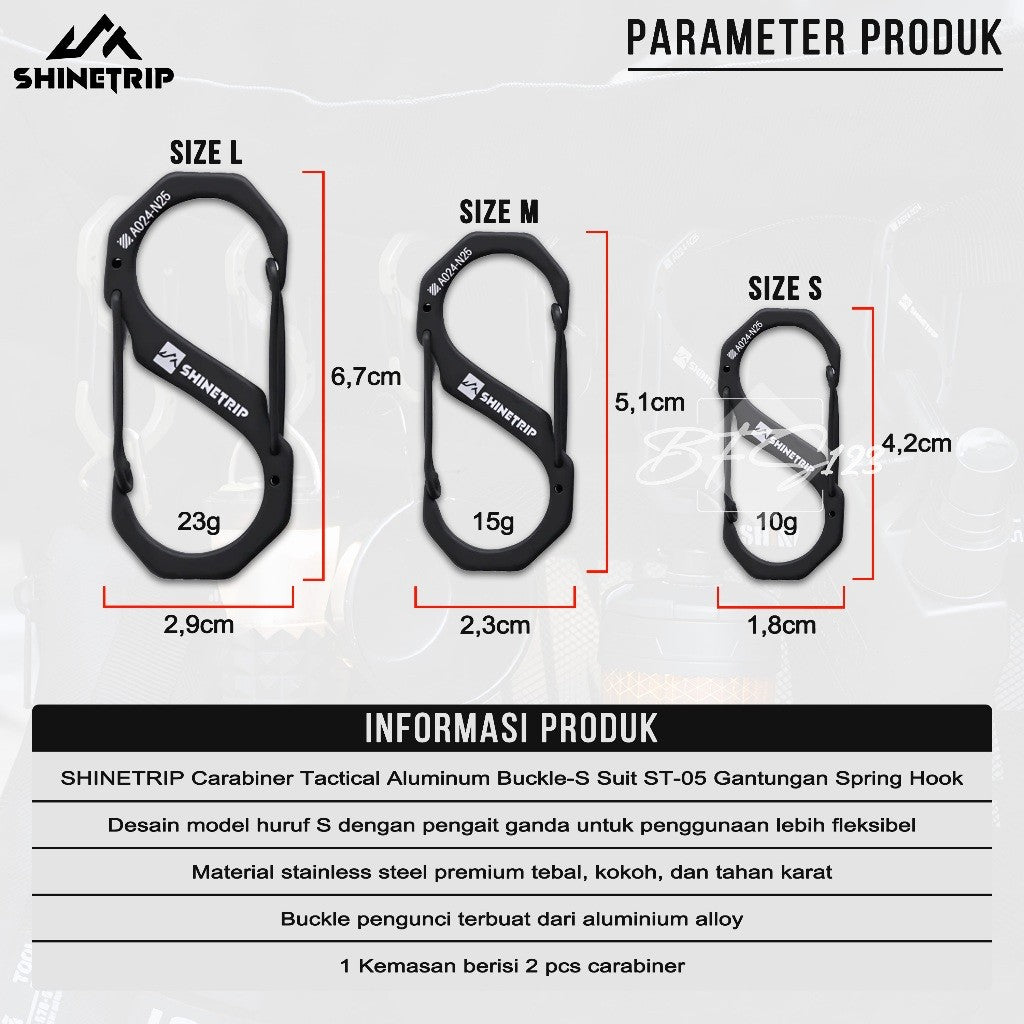 SHINETRIP Carabiner Tactical Aluminum Buckle-S Suit ST-05 Gantungan Barang Spring Hook Camping Outdoor