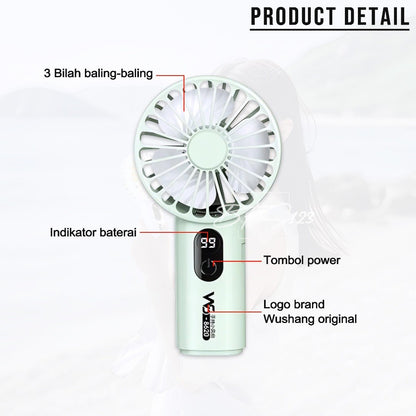 Kipas Tangan Portable 1200 mAh WS-8620 Wushang Mini Fan 3 High-speed USB Rechargeable Kipas Genggam Travel Outdoor