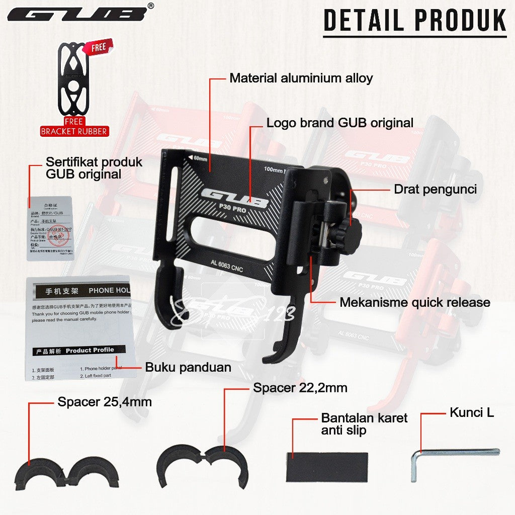 GUB P30 PRO NEW Quick Release Phone Holder HP Dudukan Ponsel Motor Sepeda Aluminium Aloy