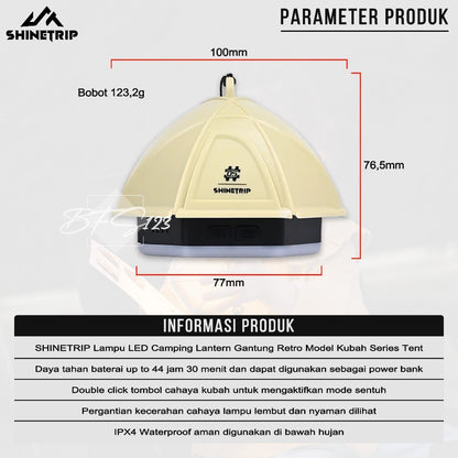 SHINETRIP Lampu LED Camping Lantern Gantung Retro Model Kubah Series Tent Pat Light Type-C IPX4 2000mAh