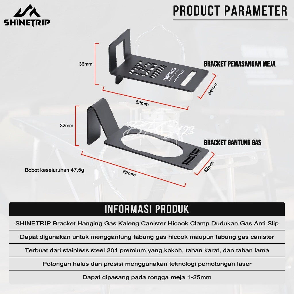 SHINETRIP Bracket Hanging Kaleng Canister Hicook Clamp Dudukan Kaleng Meja Anti Slip Camping Outdoor