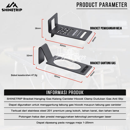 SHINETRIP Bracket Hanging Kaleng Canister Hicook Clamp Dudukan Kaleng Meja Anti Slip Camping Outdoor