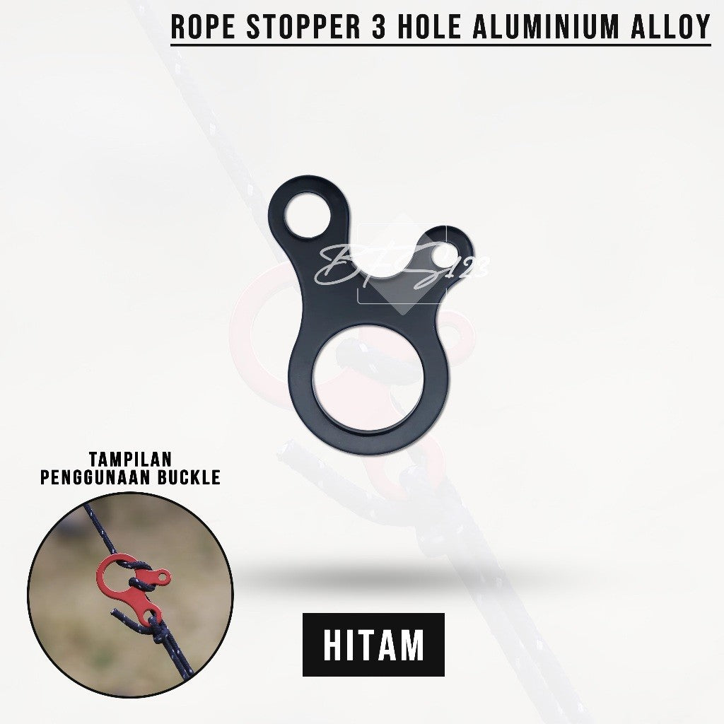 Rope Stopper 3 Hole Aluminium Alloy Polos Rope Buckle Pengencang Tali Flysheet Camping