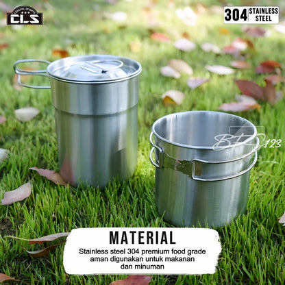 CLS 2 in 1 Nesting Mug Pot Set 1L 0,7L Handle Lipat Stainless Steel 304 Set Panci Mug Camping Hiking Outdoor