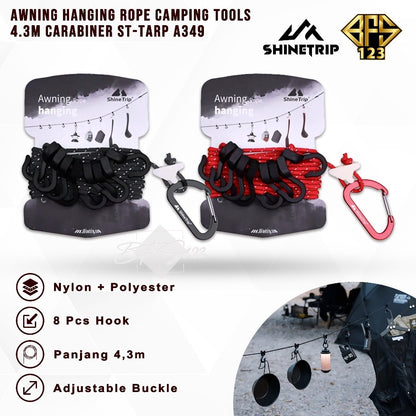SHINETRIP Awning Hanging Rope Camping Tools 4.3M HOOK Carabiner Tali Gantung Peralatan Camping ST-Tarp A349 Outdoor