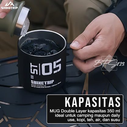 SHINETRIP Mug Gelas Camping Tactical Cup Stainless Steel 350 ml 05 Series Gelas Oudoor Plus Tutup