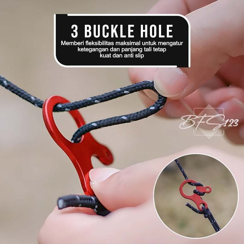 Rope Stopper 3 Hole Aluminium Alloy Polos Rope Buckle Pengencang Tali Flysheet Camping