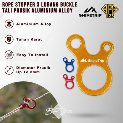 SHINETRIP Rope Stopper 3 Hole Aluminium Alloy Buckle Tali Prusik Pengencang Tali Tenda Flysheet Camping