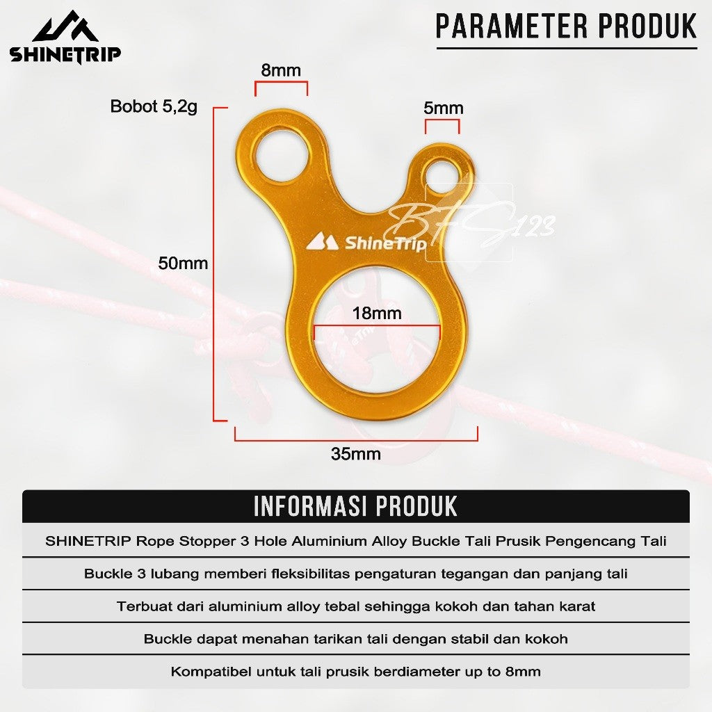 SHINETRIP Rope Stopper 3 Hole Aluminium Alloy Buckle Tali Prusik Pengencang Tali Tenda Flysheet Camping
