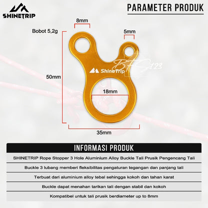 SHINETRIP Rope Stopper 3 Hole Aluminium Alloy Buckle Tali Prusik Pengencang Tali Tenda Flysheet Camping