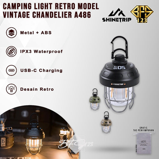 SHINETRIP Series Nut Retro Chandelier A486 Lampu Berkemah Retro Vintage Type-C IPX3 Lampu Gantung LED