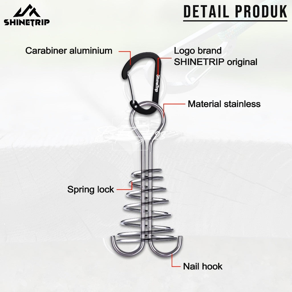 SHINETRIP Pasak Gesper Tali Nail Fish Buckle Model Per Stainless Carabiner Aluminium Gesper Kait Kayu Camping Outdoor