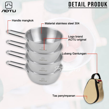 AOTU Paket Mangkok Camping Stainless 304 4 Pcs 300 ml Plus Storage BAG Camping Outdoor