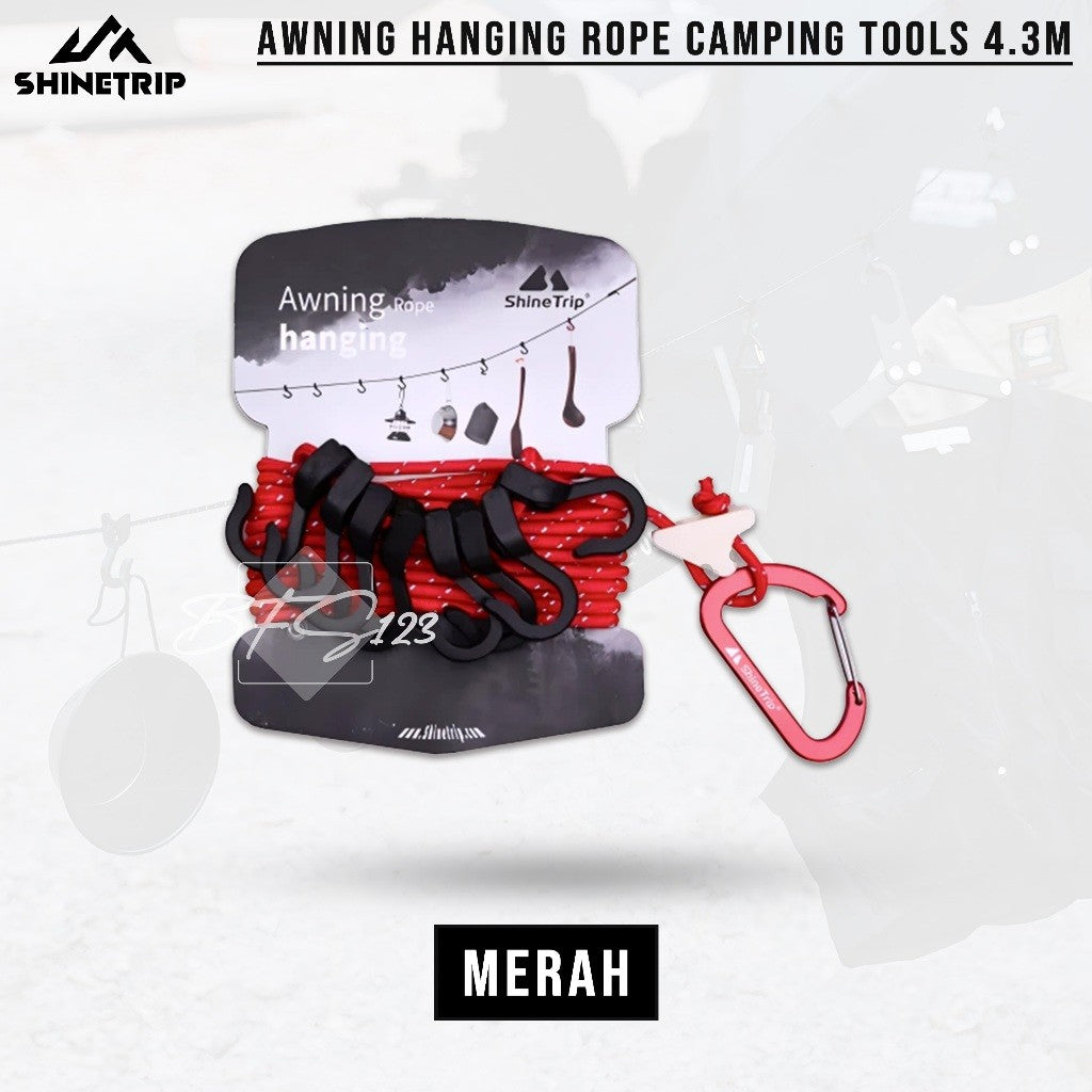 SHINETRIP Awning Hanging Rope Camping Tools 4.3M HOOK Carabiner Tali Gantung Peralatan Camping ST-Tarp A349 Outdoor