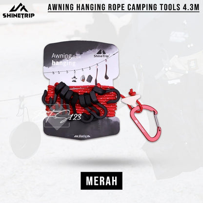 SHINETRIP Awning Hanging Rope Camping Tools 4.3M HOOK Carabiner Tali Gantung Peralatan Camping ST-Tarp A349 Outdoor