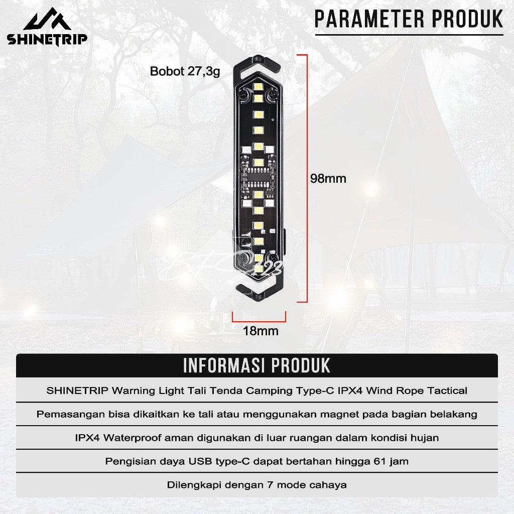 SHINETRIP A514-H00 Lampu Darurat Camping Warning Light Type-C Ipx4 Wind Rope Tactical