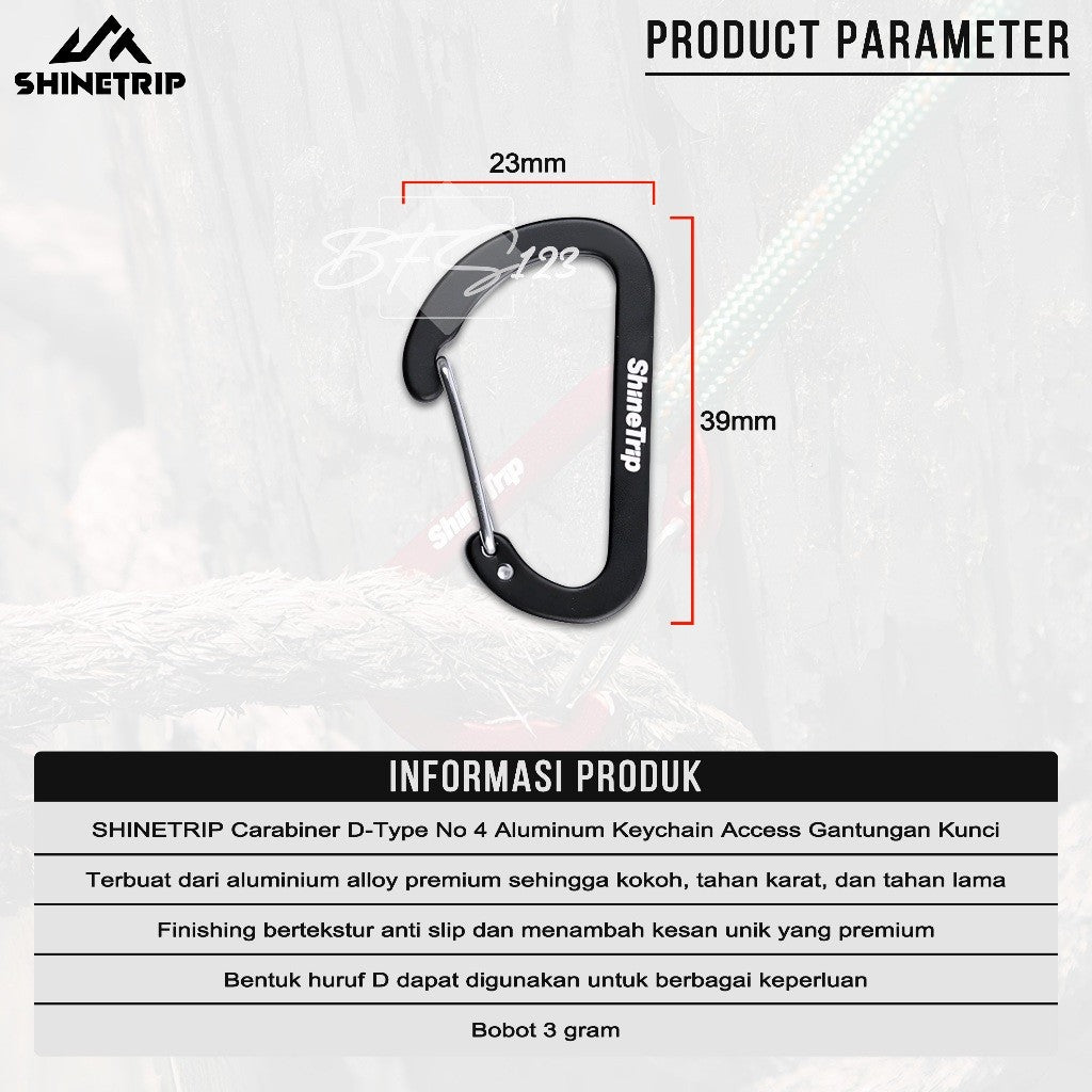 SHINETRIP Carabiner D-Type No 4 Aluminum Keychain Access Gantungan Kunci Camping Hiking Outdoor
