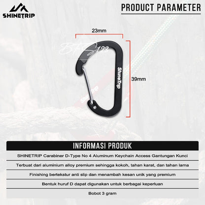 SHINETRIP Carabiner D-Type No 4 Aluminum Keychain Access Gantungan Kunci Camping Hiking Outdoor