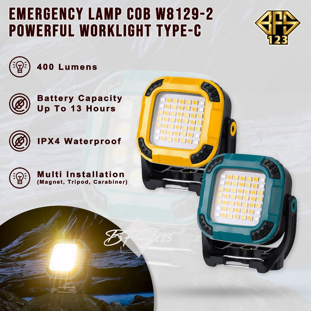 Lampu Emergency Lampu COB W8129-2 Lampu Sorot WorkLight Warerproof 1200 mAh Type-C