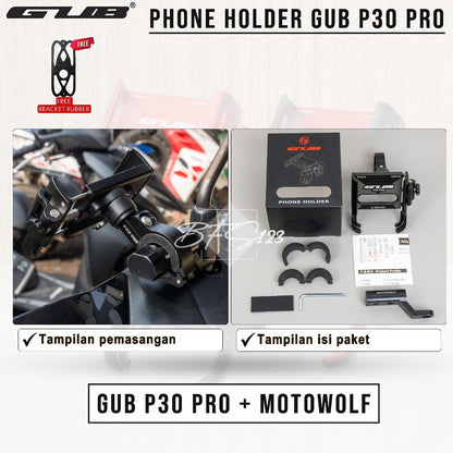 GUB P30 PRO NEW Quick Release Phone Holder HP Dudukan Ponsel Motor Sepeda Aluminium Aloy