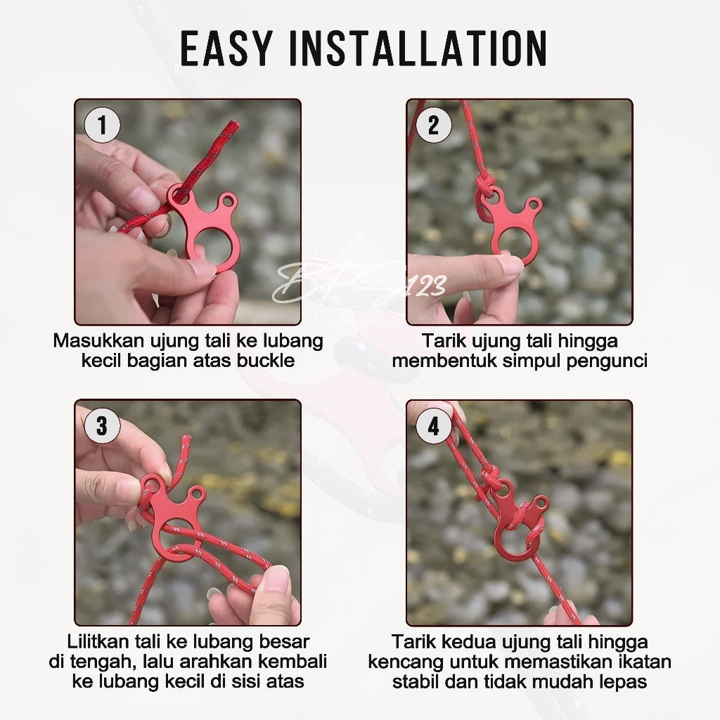 Rope Stopper 3 Hole Aluminium Alloy Polos Rope Buckle Pengencang Tali Flysheet Camping