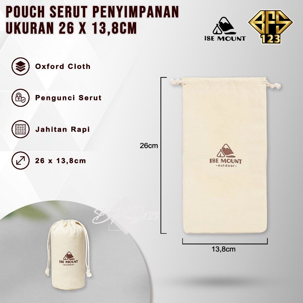 Ise Mount Pouch Penyimpanan Kantong Serut Peralatan Camping 26x13,8 Cm Outdoor