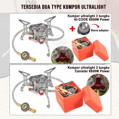 BFS123 Kompor Ultralight 3 Tungku 6800W Camping Stove Portable Hiking Model Gas Tabung Hicook Canister