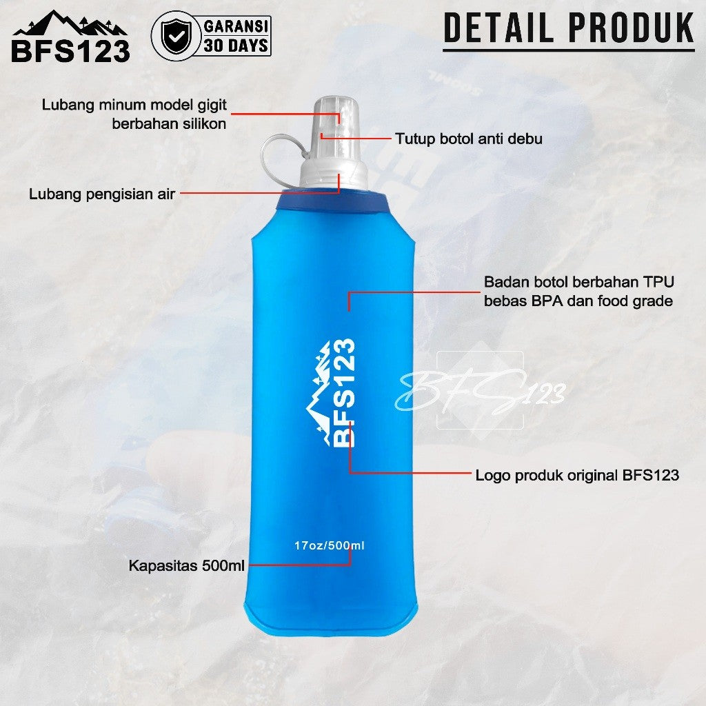 BFS123 Botol Minum Running Lipat Foldable Soft Flask 500 Ml BPA Free