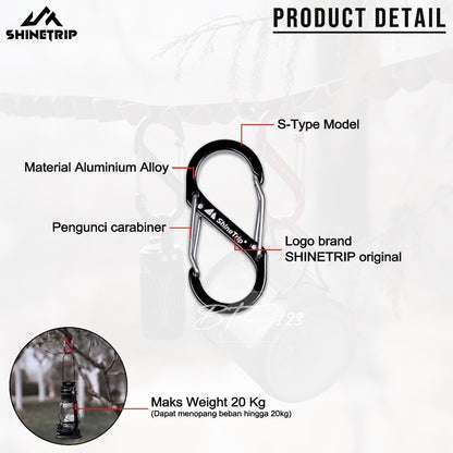 SHINETRIP Carabiner S Type Shape Aluminum Aksesoris Carabiner Multifungsi Camping Hiking Outdoor
