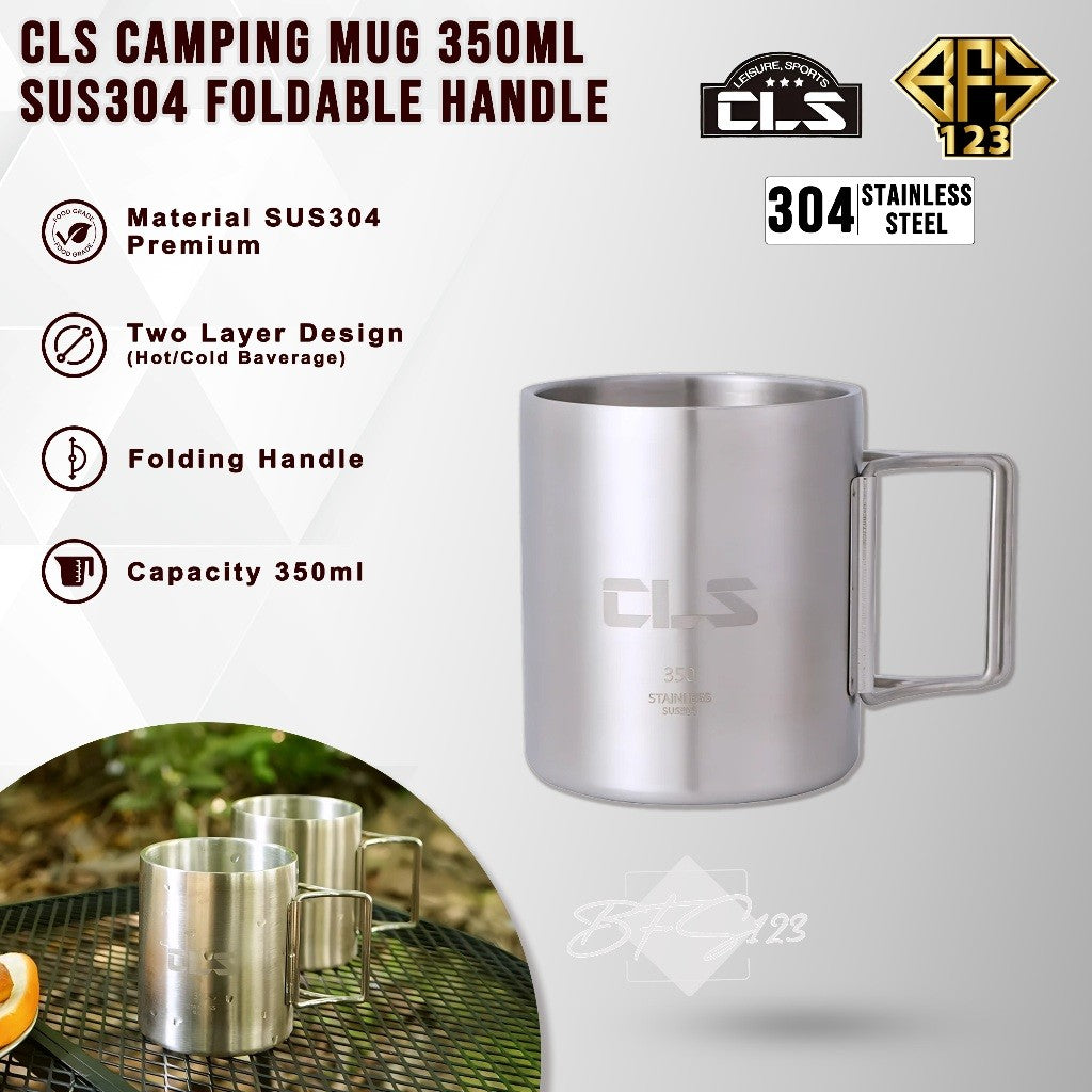 CLS Mug Gelas Camping 350 ml Outdoor Hanlde Lipat Mug Stainless Steel SUS304 Camping Outdoor