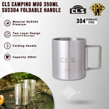 CLS Mug Gelas Camping 350 ml Outdoor Hanlde Lipat Mug Stainless Steel SUS304 Camping Outdoor