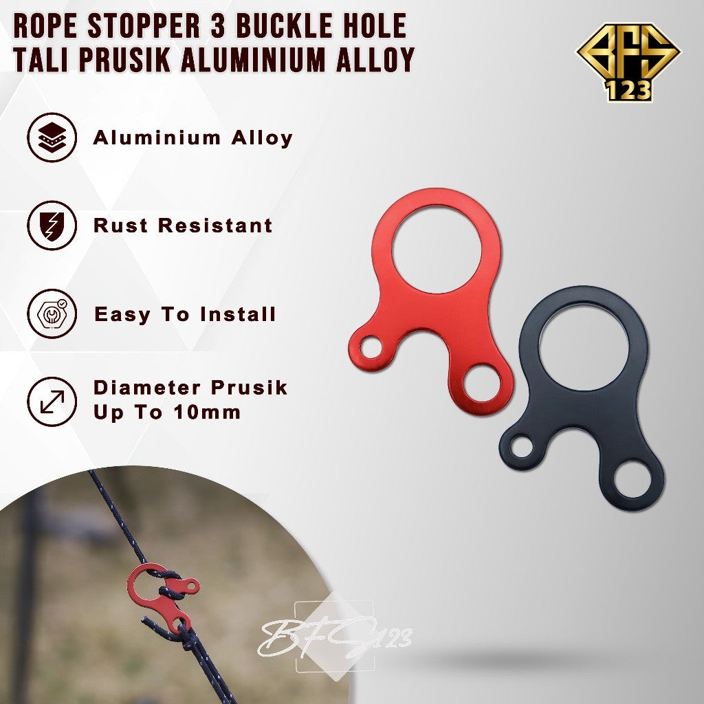 Rope Stopper 3 Hole Aluminium Alloy Polos Rope Buckle Pengencang Tali Flysheet Camping